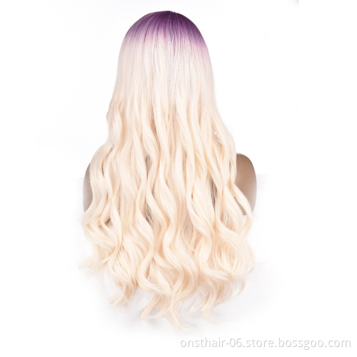 Best Price Premium Long Synthetic Wig 613 Body Wave Ombre 28inches Water Wave Wig  Middle Part For Black White Women Cosplay